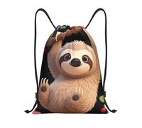 FekiLoot Drawstring Backpack String Bag Lightweight Sport Gym Travel Sackpack Cute Cartoon Sloth Cinch Bags Waterproof Beach Bag For Women Men, Black, 19.6x16.5 inch