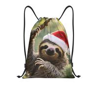 FekiLoot Drawstring Backpack String Bag Lightweight Sport Gym Travel Sackpack Cute Christmas Sloth Cinch Bags Waterproof Beach Bag For Women Men, Black, 19.6x16.5 inch