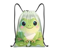 FekiLoot Drawstring Backpack String Bag Lightweight Sport Gym Travel Sackpack Cute Frog Cinch Bags Waterproof Beach Bag For Women Men, Black, 16.9x14 inch