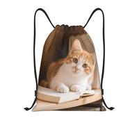 FekiLoot Drawstring Backpack String Bag Lightweight Sport Gym Travel Sackpack Cute Kitten Cinch Bags Waterproof Beach Bag For Women Men, Black, 19.6x16.5 inch