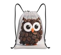 FekiLoot Drawstring Backpack String Bag Lightweight Sport Gym Travel Sackpack Cute Owl Cinch Bags Waterproof Beach Bag For Women Men, Black, 16.9x14 inch