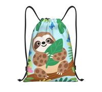 FekiLoot Drawstring Backpack String Bag Lightweight Sport Gym Travel Sackpack Cute Sloth In Jungle Cinch Bags Waterproof Beach Bag For Women Men, Black, 16.9x14 inch