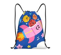 FekiLoot Drawstring Backpack String Bag Lightweight Sport Gym Travel Sackpack Cute Space Doodle Cinch Bags Waterproof Beach Bag For Women Men, Black, 19.6x16.5 inch