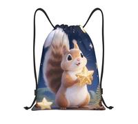 FekiLoot Drawstring Backpack String Bag Lightweight Sport Gym Travel Sackpack Cute Squirrel Star Cinch Bags Waterproof Beach Bag For Women Men, Black, 16.9x14 inch