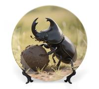 FekiLoot Dung Beetle Rolling Ball Decorative Plates Bone China Plates with Stand for Display 8inch Round Ceramic Dinner Plates Dessert Plate for Kitchen Party Coffee Table Decor Art
