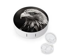 FekiLoot Eagle Black And White Contact Lens Case Portable Travel Outdoor Contact Lens Cases Circle Leakproof Makeup Storage Box with Mirror for Home Office Dormitory