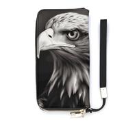 FekiLoot Eagle Black And White Long Wallet Large Capacity Zipper Purse Ladies Multi-card Slot Coin Phone Travel Pocket