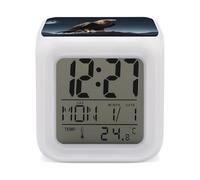 FekiLoot Eagle Under The Stars Alarm Clock for Bedroom Large LED Display Number with 7 Colors Changing Desk Clock Battery Operated Digital Clock with Date for Heavy Sleepers