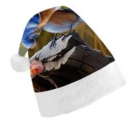 FekiLoot Eastern Bluebird Christmas Hat Cap with Plush Trim Warm Xmas Hats Headwear for Winter Holiday Party Supply