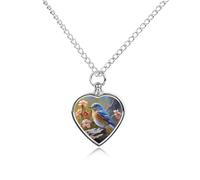 FekiLoot Eastern Bluebird Custom Ashes Necklace Personalized Pet Urn Hair Cremation Souvenir Necklace Memorial Keepsake Holder Pendant Heart Jewelry for Ashes Gift for Dog Loss