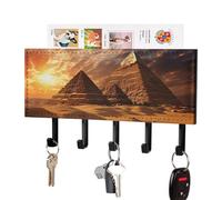 FekiLoot Egyptian Pyramids Key Holder Wall Mount PU Leather Adhesive Key Rack with 5 Hooks Decorative Keys Storage Holder Mail Organizer Decor for Entryway Hallway Office Kitchen Black