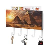 FekiLoot Egyptian Pyramids Key Holder Wall Mount PU Leather Adhesive Key Rack with 5 Hooks Decorative Keys Storage Holder Mail Organizer Decor for Entryway Hallway Office Kitchen White