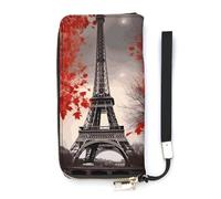 FekiLoot Eiffel Tower Autumn Leaves Long Wallet Large Capacity Zipper Purse Ladies Multi-card Slot Coin Phone Travel Pocket