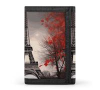FekiLoot Eiffel Tower Autumn Leaves Wallet Compact Blocking Trifold Wallets with Zipper Minimalist Purse Wallet Credit Card Holder