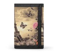 FekiLoot Eiffel Tower Flowers And Butterflies Trifold Wallet Slim Minimalist Front Pocket Men's Passcase Wallet Credit Card Holder