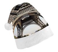 FekiLoot Eiffel Tower French Paris Monument Christmas Hat Cap with Plush Trim Warm Xmas Hats Headwear for Winter Holiday Party Supply