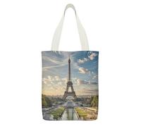FekiLoot Eiffel Tower Paris Canvas Tote Bag Lightweight Medium Reusable Grocery Shopping Cloth Bag Multi-Purpose Tote Bags with Zipper Inner Pocket Large Capacity Shopping Bags