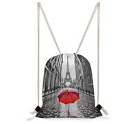 FekiLoot Eiffel Tower Paris Red Umbrella Drawstring Backpack Sports Gym Bag Drawstring Bags Foldable Backpack for Women Men