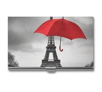 FekiLoot Eiffel Tower with Red Umbrella Aluminium Alloy Business Cards Holder,Durable Pocket Business Case,Portable Slim Card Case Credit Wallet for Man Or Woman