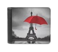 FekiLoot Eiffel Tower with Red Umbrella Leather Wallet for Women&Men Billfold Purse Credit Card Holder Slim Bifold Wallet Front Pocket Wallets