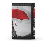 FekiLoot Eiffel Tower with Red Umbrella Trifold Wallet Slim Minimalist Front Pocket Men's Passcase Wallet Credit Card Holder