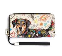 FekiLoot Elegant A Dog with Messy Drawings Women's Wallet with Zip Hand Strap PU Leather Card Holder Slim Cute Wristlet Wallet for Ladies Portable Travel Long Purse for Women