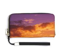 FekiLoot Elegant Boat Returning Under Coconut Trees Women's Wallet with Zip Hand Strap PU Leather Card Holder Slim Cute Wristlet Wallet for Ladies Portable Travel Long Purse for Women