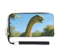 FekiLoot Elegant Cat And Dinosaur Women's Wallet with Zip Hand Strap PU Leather Card Holder Slim Cute Wristlet Wallet for Ladies Portable Travel Long Purse for Women