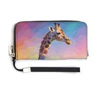 FekiLoot Elegant Colorful Artistic Giraffe Women's Wallet with Zip Hand Strap PU Leather Card Holder Slim Cute Wristlet Wallet for Ladies Portable Travel Long Purse for Women
