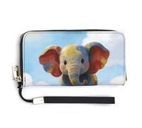 FekiLoot Elegant Colorful Baby Elephant Women's Wallet with Zip Hand Strap PU Leather Card Holder Slim Cute Wristlet Wallet for Ladies Portable Travel Long Purse for Women