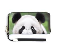 FekiLoot Elegant Cute Panda Bear Women's Wallet with Zip Hand Strap PU Leather Card Holder Slim Cute Wristlet Wallet for Ladies Portable Travel Long Purse for Women