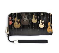 FekiLoot Elegant Guitar Piano Pattern Women's Wallet with Zip Hand Strap PU Leather Card Holder Slim Cute Wristlet Wallet for Ladies Portable Travel Long Purse for Women