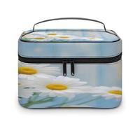 FekiLoot Elegant Spring Daisy Flowers Makeup Bag Large Capacity Travel Cosmetic Bag Lightweight Hand-held Toiletry Bags Portable Cosmetic Pouch Cute Make Up Pouch for Women