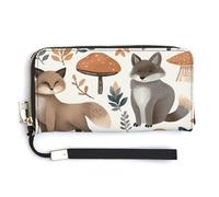 FekiLoot Elegant Woodland Raccoon Animals Women's Wallet with Zip Hand Strap PU Leather Card Holder Slim Cute Wristlet Wallet for Ladies Portable Travel Long Purse for Women