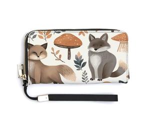 FekiLoot Elegant Woodland Raccoon Animals Women's Wallet with Zip Hand Strap PU Leather Card Holder Slim Cute Wristlet Wallet for Ladies Portable Travel Long Purse for Women