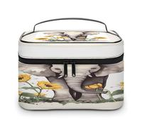 FekiLoot Elephant And Sunflower Makeup Bag Organizer Portable Travel Toiletry Bag with Handle Fashion Large Capacity Cosmetic Bags Lightweight Waterproof Makeup Storage Bags for Women