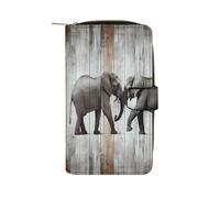 FekiLoot Elephant on Wood Wallet Large Capacity Travel Double Fold Wallets Portable Zipper Leather Purse for Women Men