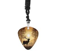 FekiLoot Elk Artwork Guitar Pick Necklace for Women&Men Personalized Pendant Necklaces Exquisite Metal Necklaces Cool Guitar Pick Holder Necklace Unique Gifts for Adult