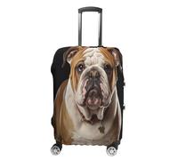 FekiLoot English Bulldog Travel Luggage Cover Stretchable Airplane Suitcase Protector Sleeve Universal Washable Fit for 19-32 Inch Checked Baggage,Water Resistant Durable Luggage Protector, white