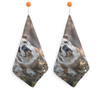FekiLoot English Bulldogs Hand Towels for Kitchen, Square Small Towel with Hanging Loop for Bathroom, Absorbent Soft Hand Towels for Travel, Quick Dry Towel for Home, Gym 2PCS