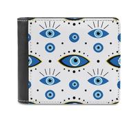 FekiLoot Evil Eyes Bifold Wallet PU Leather Slim Card Holder with Exquisite Stitching Soft Touch Casual Bi-fold Purse Classic Compact Wallet for Everyday Work and Travel