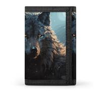 FekiLoot Fantasy Wolf Wallet Compact Blocking Trifold Wallets with Zipper Minimalist Purse Wallet Credit Card Holder