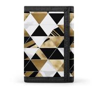 FekiLoot Fashion Modern Black White Gold Triangles Wallet for Women Men Trifold Wallet Large Front Pocket Wallets Travel Slim RFID Blocking Wallets Coin Purse Credit Card Holder