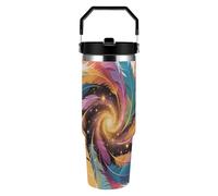 FekiLoot Feather Galaxy 30oz Tumbler with Handle And Flip Straw Lid Double Wall Travel Leak-proof Coffee Mug Stainless Steel Vacuum Insulated Coffee Tumblers Cup for Hot And Cold Drinks