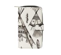FekiLoot Feather Head Band Teepee Tent Leather Long Wallet 12 Card Slot Travel Long Purse Clutch Wallet with Zip Credit Card Holder