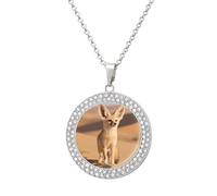 FekiLoot FennecFox Pendant Necklace for Women Men Elegant Diamond Circle Necklaces with 19.7 Inch Chain, Zinc Diamond Jewelry for Birthday Christmas Valentine's Day Gift, One Size, Zinc, Diamond
