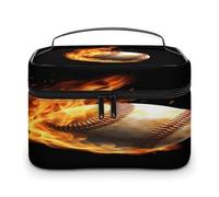 FekiLoot Fire Baseball Makeup Bag Organizer Portable Travel Toiletry Bag with Handle Fashion Large Capacity Cosmetic Bags Lightweight Waterproof Makeup Storage Bags for Women