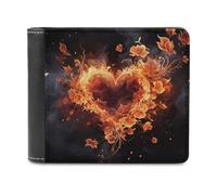 FekiLoot Fire Flowers And Heart PU Leather Wallet Bifold Wallet Front Pocket Wallets Fashion Purse Slim Billfold Credit Card Holder