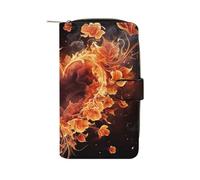 FekiLoot Fire Flowers And Heart Wallet Large Capacity Travel Double Fold Wallets Portable Zipper Leather Purse for Women Men