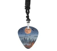 FekiLoot Fire Forest Guitar Pick Necklace Titanium Steel Guitar Bass Picks Pendant Rock Music Lovers Jewelry Custom Personalized Musical Guitarist Necklace for Women Men